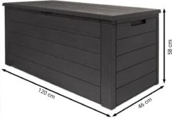 Merkloos Woody Tuin Opbergbox - 324 Liter 45x120x60 Cm - Tuinkussenbox - Antraciet/bruin -Tuinmeubelwinkel 1200x823 2