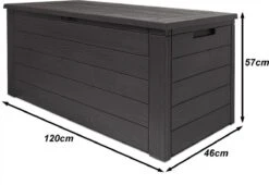 Merkloos Woody Tuin Opbergbox - 324 Liter 45x120x60 Cm - Tuinkussenbox - Antraciet/bruin -Tuinmeubelwinkel 1200x826 1