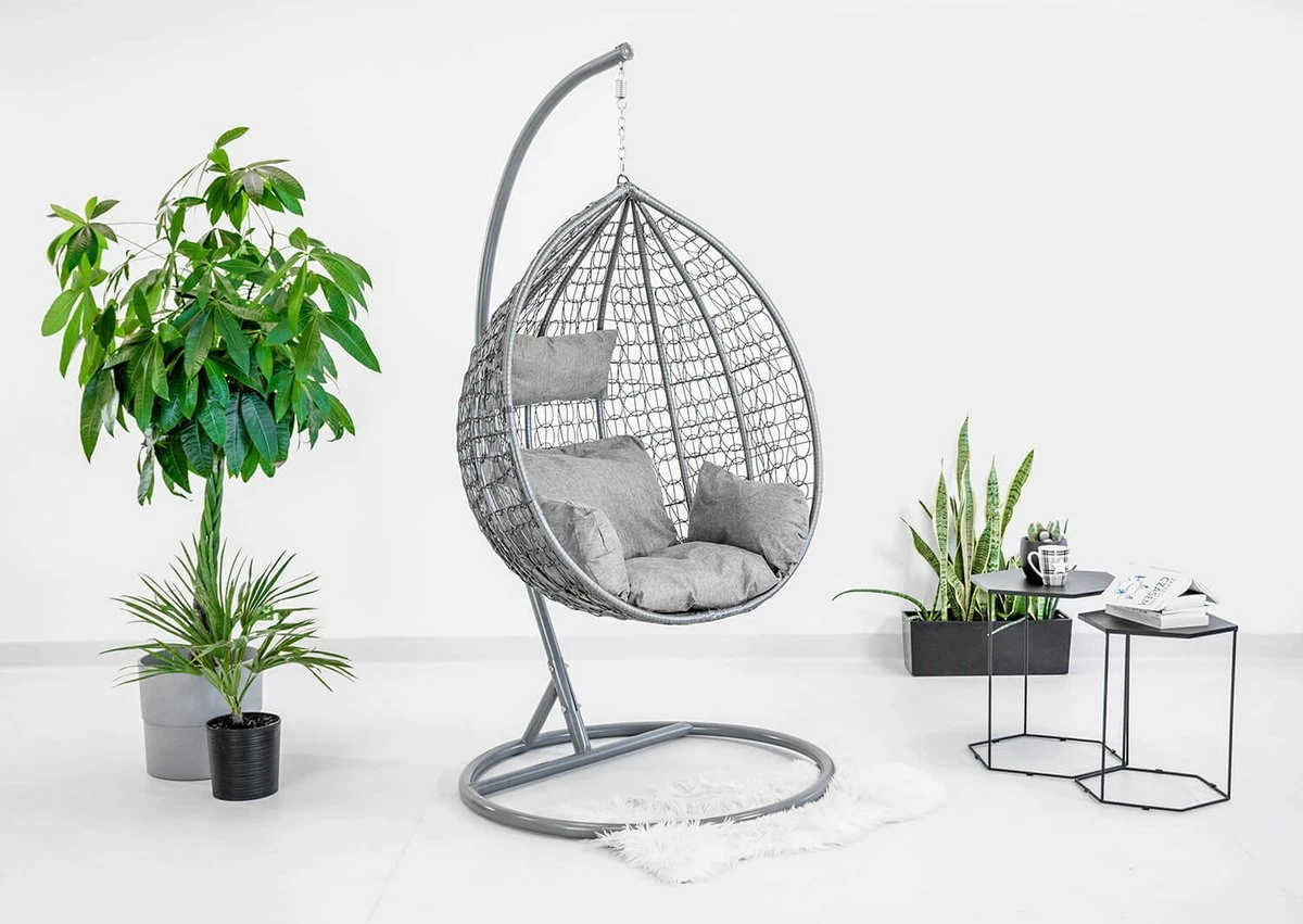 Hangstoel - Ei Stoel - Met Grijze Standaard & Kussens - Tot 125kg 5 Hangstoel - Ei Stoel - Met Grijze Standaard & Kussens - Tot 125kg - Afbeelding 5