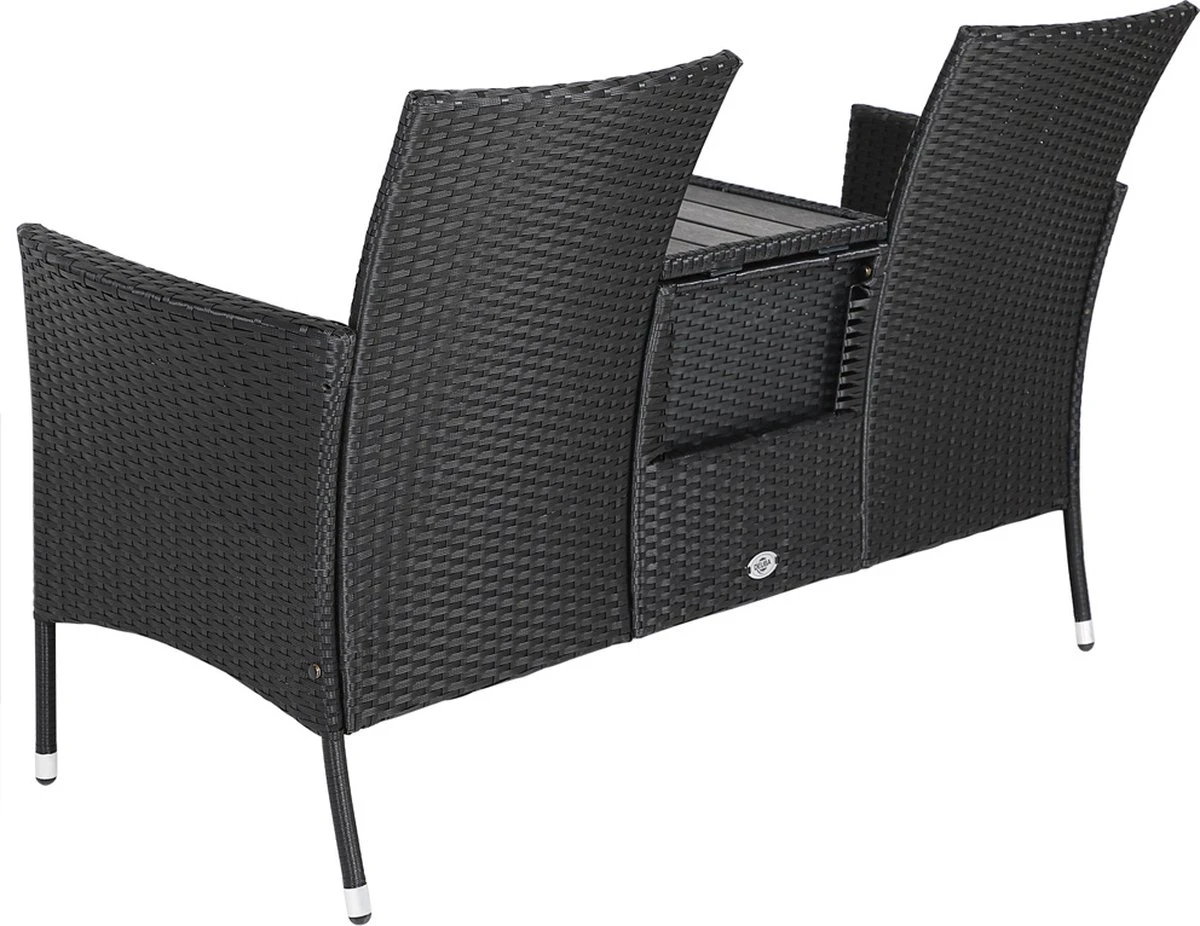 Casaria Tuinbank Polyrattan – 2 Zitter Incl. Tafel & Kussens – Zwart 4 Casaria Tuinbank Polyrattan – 2 Zitter Incl. Tafel & Kussens – Zwart - Afbeelding 4
