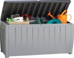 Keter Novel Opbergbox - 340L - 124x55x62.5cm - Grijs -Tuinmeubelwinkel 1200x948