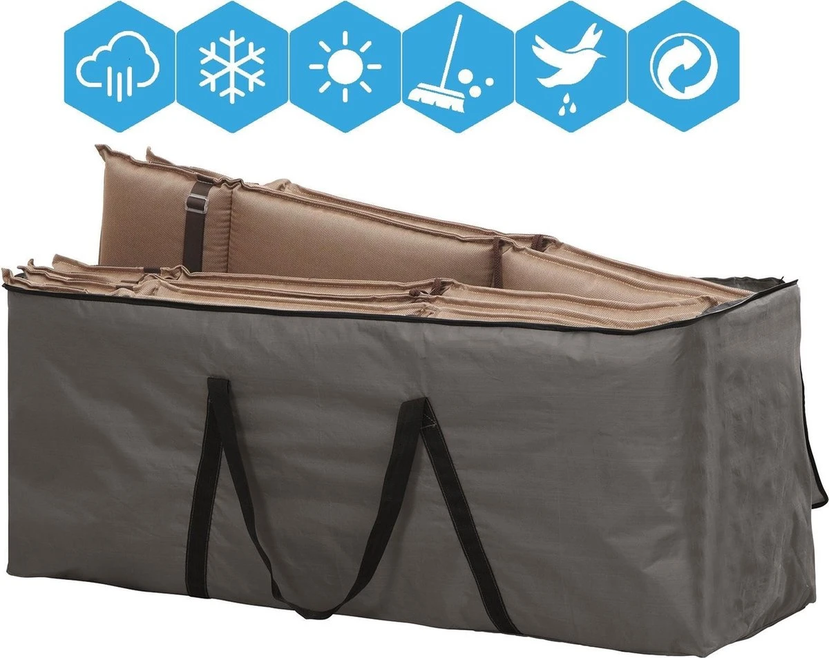 Opbergtas Voor Tuinmeubelkussens - 125 X 40 X 50 Cm (4 – 6 Lounge- Tuinkussens) - Grijs / Antraciet 1 Opbergtas Voor Tuinmeubelkussens - 125 X 40 X 50 Cm (4 – 6 Lounge- Tuinkussens) - Grijs / Antraciet