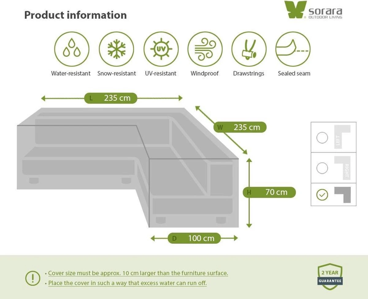SORARA® Hoes Loungeset Hoekbank 235 X 235 X 70/100 Cm Grijs - Luxe Beschermhoes Tuinbank Met Aantrekkoord. 2 SORARA® Hoes Loungeset Hoekbank 235 X 235 X 70/100 Cm Grijs - Luxe Beschermhoes Tuinbank Met Aantrekkoord. - Afbeelding 2