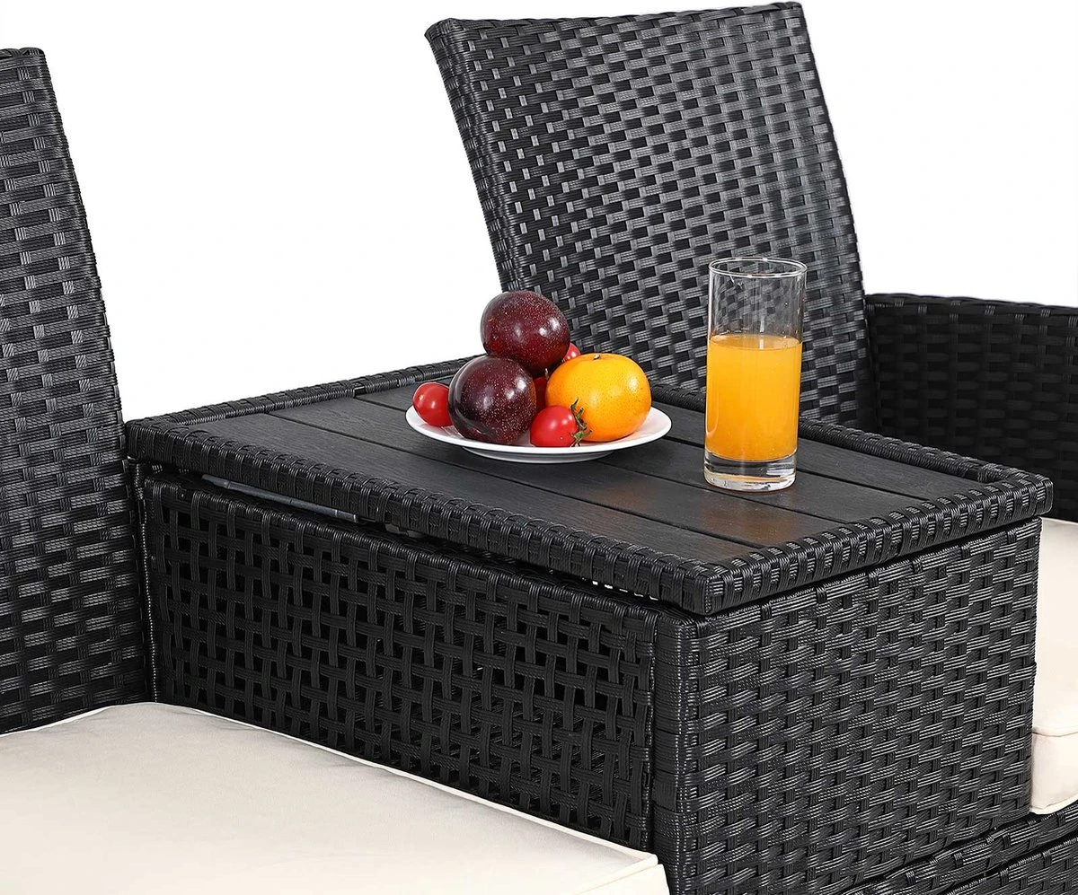 Casaria Tuinbank Polyrattan – 2 Zitter Incl. Tafel & Kussens – Zwart 6 Casaria Tuinbank Polyrattan – 2 Zitter Incl. Tafel & Kussens – Zwart - Afbeelding 6