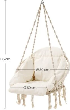 Hangstoel, Hangschommel, Hangstoel Met Een Dik Kussen, Tot 120 Kg Belastbaar, Voor Tuin, Balkon, Woonkamer, Terras, Scandinavische Stijl, Modern, Beige HMDC042M01 -Tuinmeubelwinkel 770x1200