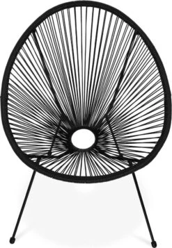 Set Van 2 Design Stoelen Ei-vormig - Acapulco Zwart - Stoelen 4 Poten Retro Design, Plastic Koorden, Binnen/buiten -Tuinmeubelwinkel 830x1200