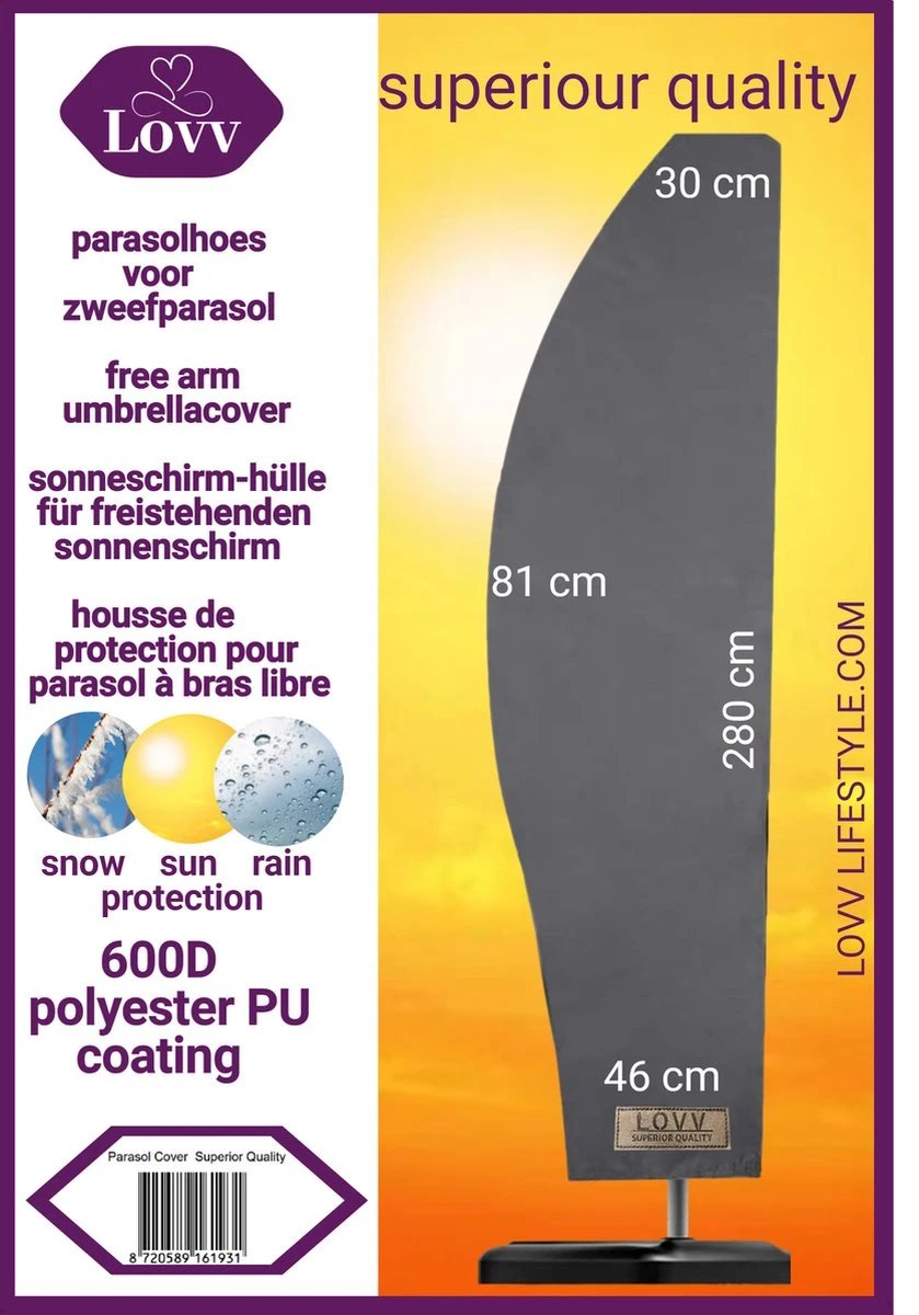 Parasolhoes Voor Zweefparasol–Waterdicht-met Rits En Stok-Superieure Kwaliteit-280cm X 81cm 2 Parasolhoes Voor Zweefparasol–Waterdicht-met Rits En Stok-Superieure Kwaliteit-280cm X 81cm - Afbeelding 2