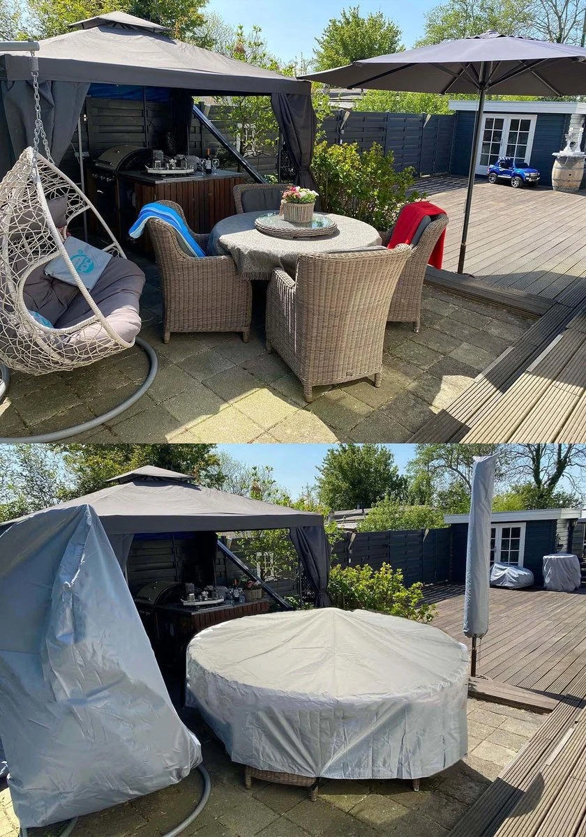 COVER UP HOC - Diamond Hoes Tuinmeubelen- 250x250x90 Cm - Tuinset Beschermhoes Waterdicht Met Stormbanden, Trekkoord En Afwaterings HOCCIE - Zilvergrijze Hoes Tuinmeubels 7 COVER UP HOC - Diamond Hoes Tuinmeubelen- 250x250x90 Cm - Tuinset Beschermhoes Waterdicht Met Stormbanden, Trekkoord En Afwaterings HOCCIE - Zilvergrijze Hoes Tuinmeubels - Afbeelding 7