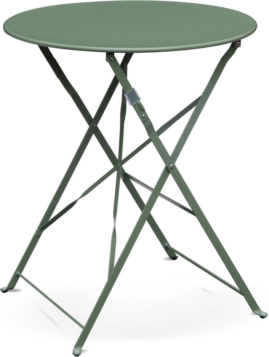 EMILIA Bistroset - 2 Inklapbare Stoelen En Een Ronde Tafel Van Gepoedercoat Staal Met Matte Afwerking – Groengrijs 2 EMILIA Bistroset - 2 Inklapbare Stoelen En Een Ronde Tafel Van Gepoedercoat Staal Met Matte Afwerking – Groengrijs - Afbeelding 2