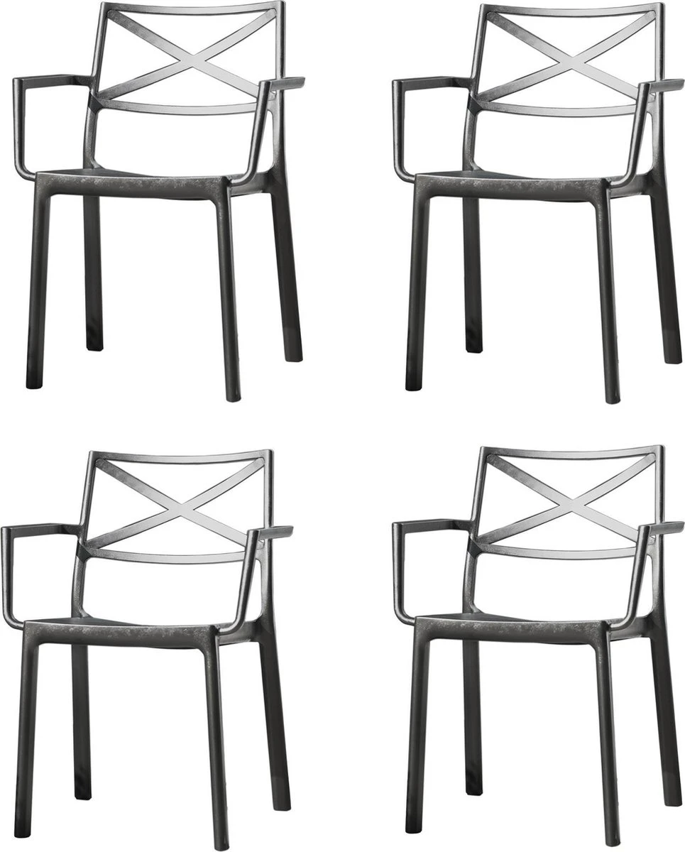 Keter Metalix Tuinstoelen - 4 Stuks - 53,3x60,2x81,3 Cm - Zwart 1 Keter Metalix Tuinstoelen - 4 Stuks - 53,3x60,2x81,3 Cm - Zwart
